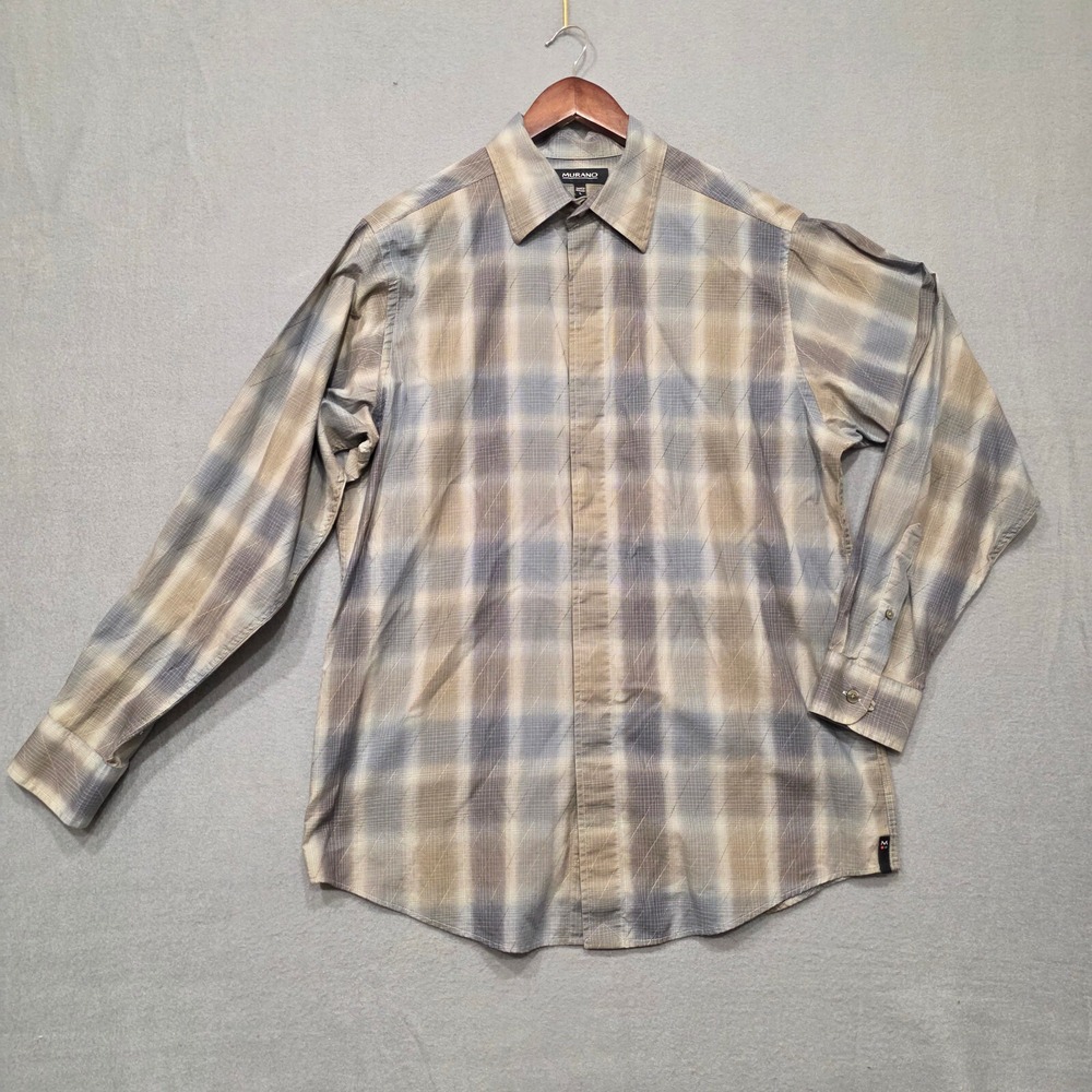Murano Mens Brown Plaid Long Sleeve Button Up Shirt Size Large